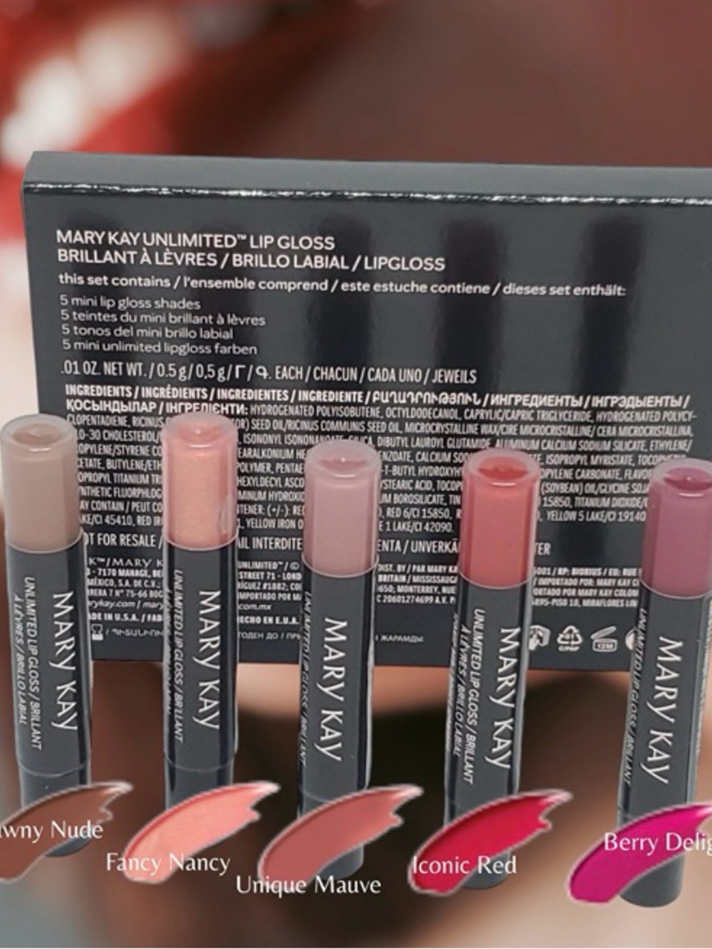 Mary Kay Unlimited Lip Gloss Set — Nude, Pink, Mauve, Red & Berry Shades